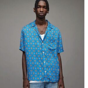 Mens All Saints Underground Relaxed Check Logo Shirt Small